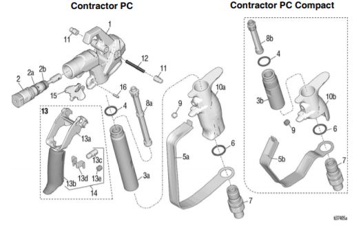Bauzeichnung und Ersatzteile der Graco Contractor PC kompakt
