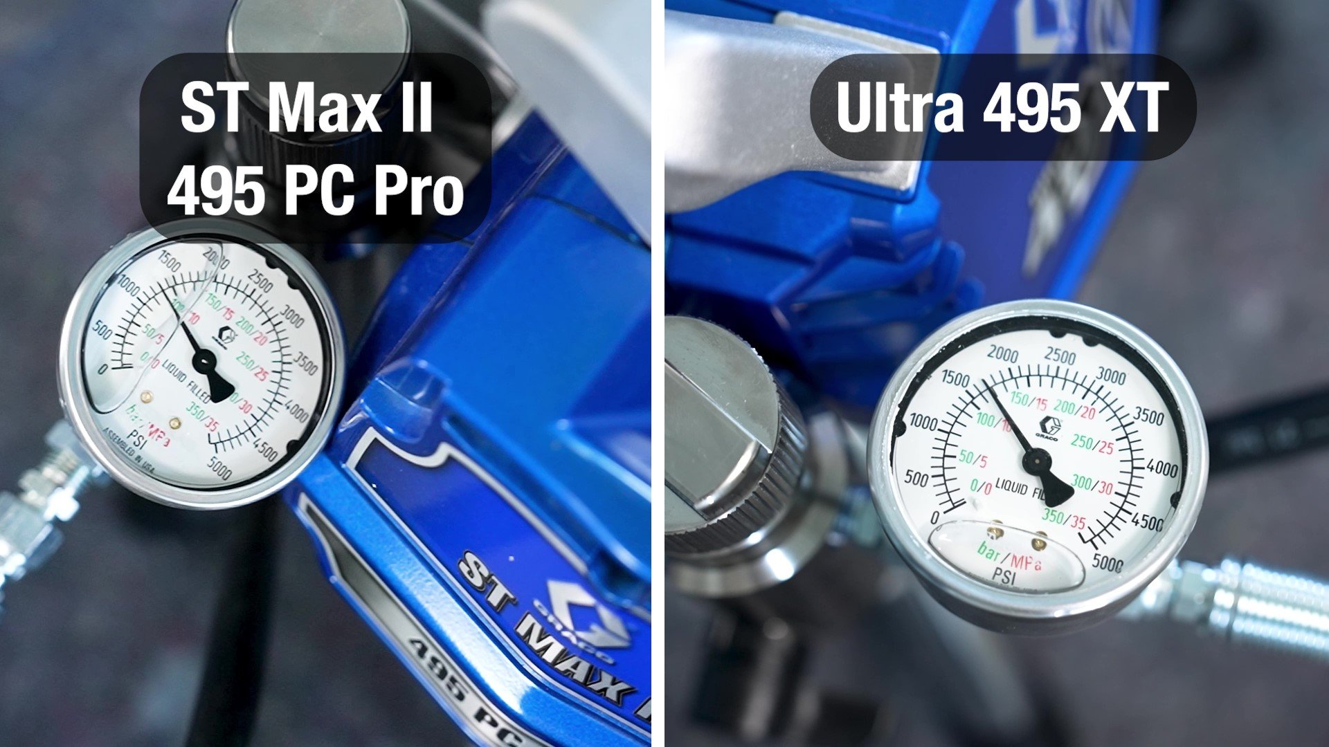 Vergleich Druckabfall Graco ST MAx II 495 PC Pro zur Graco Ultra 495 XT